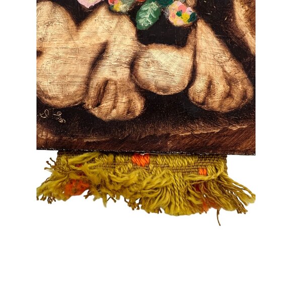 Whimsical Vintage Dog Painting Wall Plaque Signed Hand Painted 7" x 5" Big Eyes - Picture 5 of 6